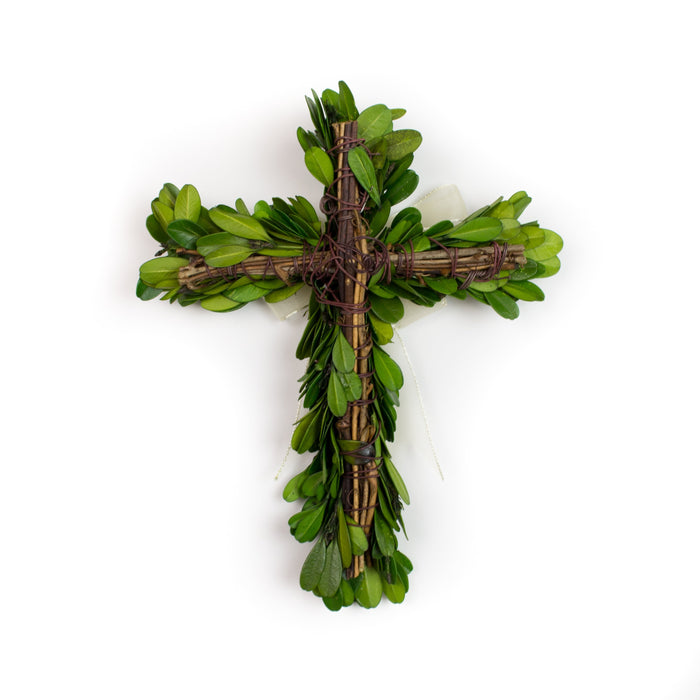 Preserved Boxwood Mini Cross with Ribbon