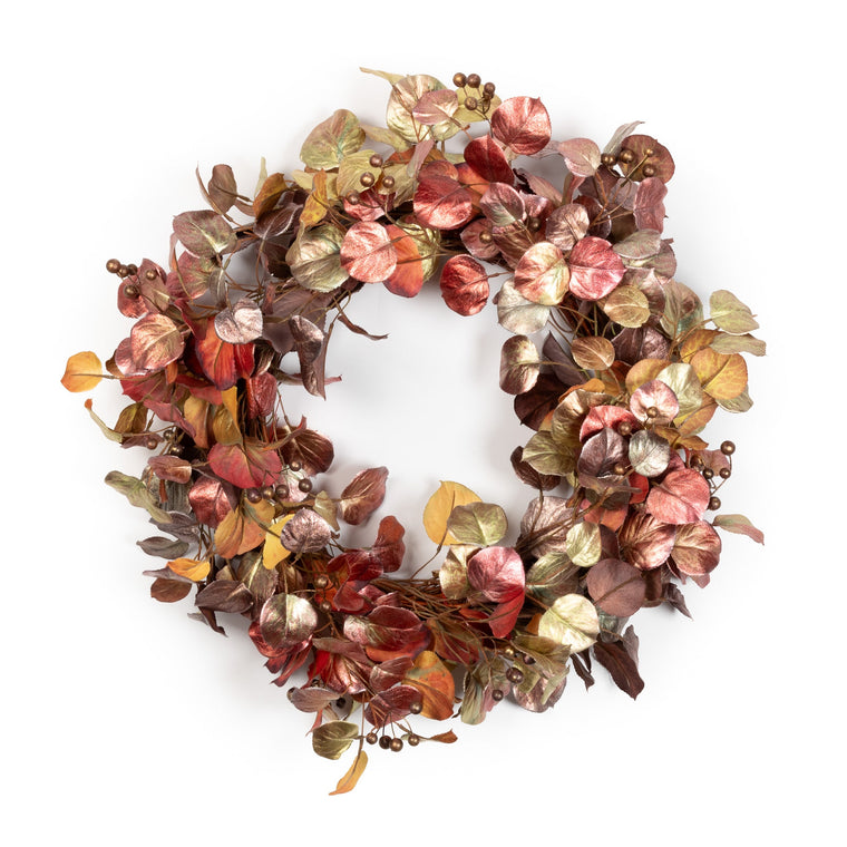 Ombre Leaf Wreath - Brown And Gold - 23 Inch