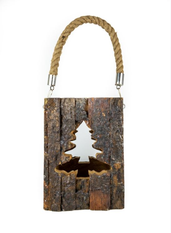 WOOD BARK TREE LANTERN